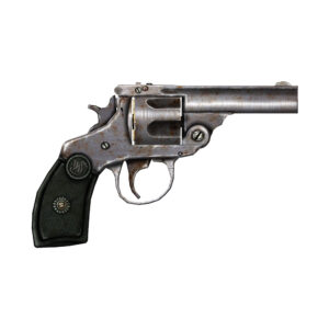 A silver gun with black handle and a white background